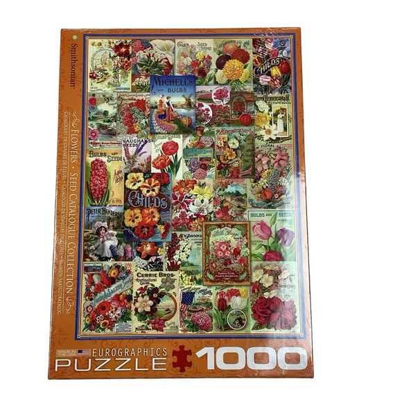 Eurographics Smithsonian Flowers Seed Catalogue Collection Jigsaw Puzzle - Picture 1 of 8